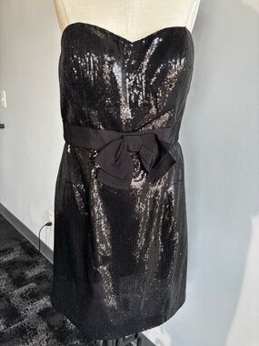 Miss Sixty Black Sequin Strapless Cocktail Dress with Waist Bow